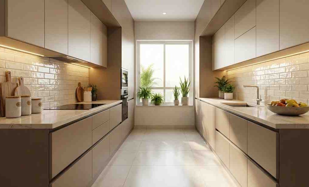 Parallel modular kitchen design with modern cabinets and efficient layout