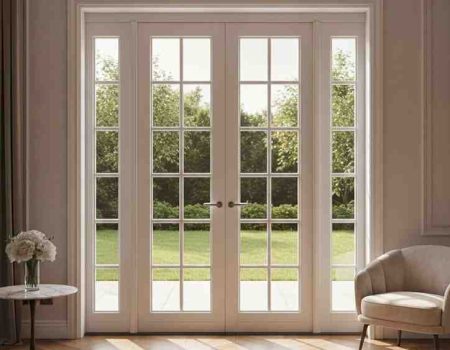 uPVC French doors in Perinthalmanna creating a wide, elegant opening between indoor and outdoor spaces